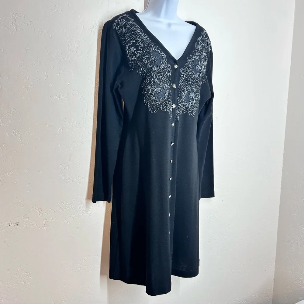 Carole Little Vintage Knit Sweater Dress Size L Beaded Embroidered Whimsigoth